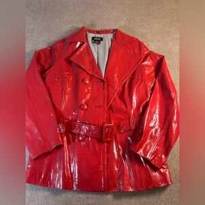 Y2K Red Women's patent leather trench